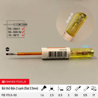 Bút thử điện 2 cạnh có móc cài, pb 175.0-50 dài 125mm điện áp 110–250v | pb swiss tools