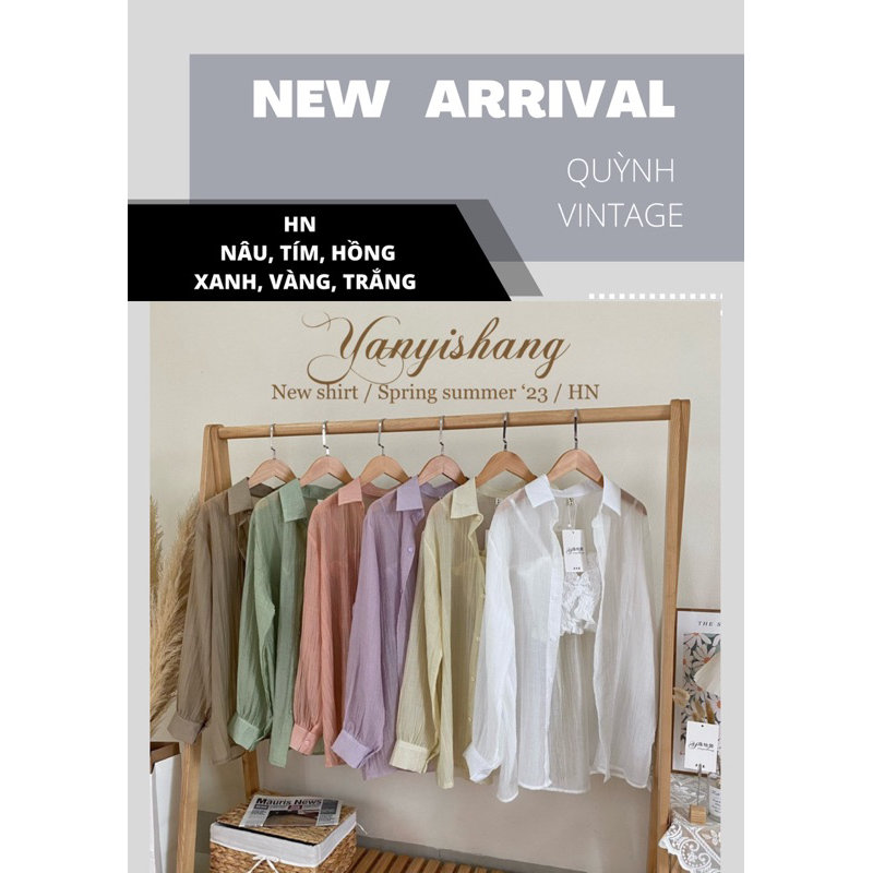 HN Set áo sơ mi kèm áo 2 dây nhúng thun Quỳnh vintage