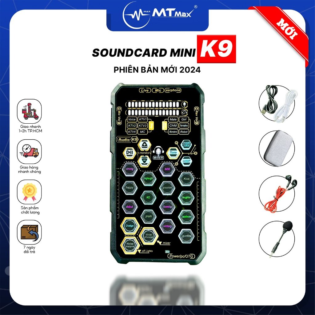 Sound Card K9 Chuyên Livestream Bản Cập Nhật 2024 - Siêu Phẩm Hỗ Trợ Phát Livestream, Thu Âm Karaoke Ca Hát Tặng Kèm Mic