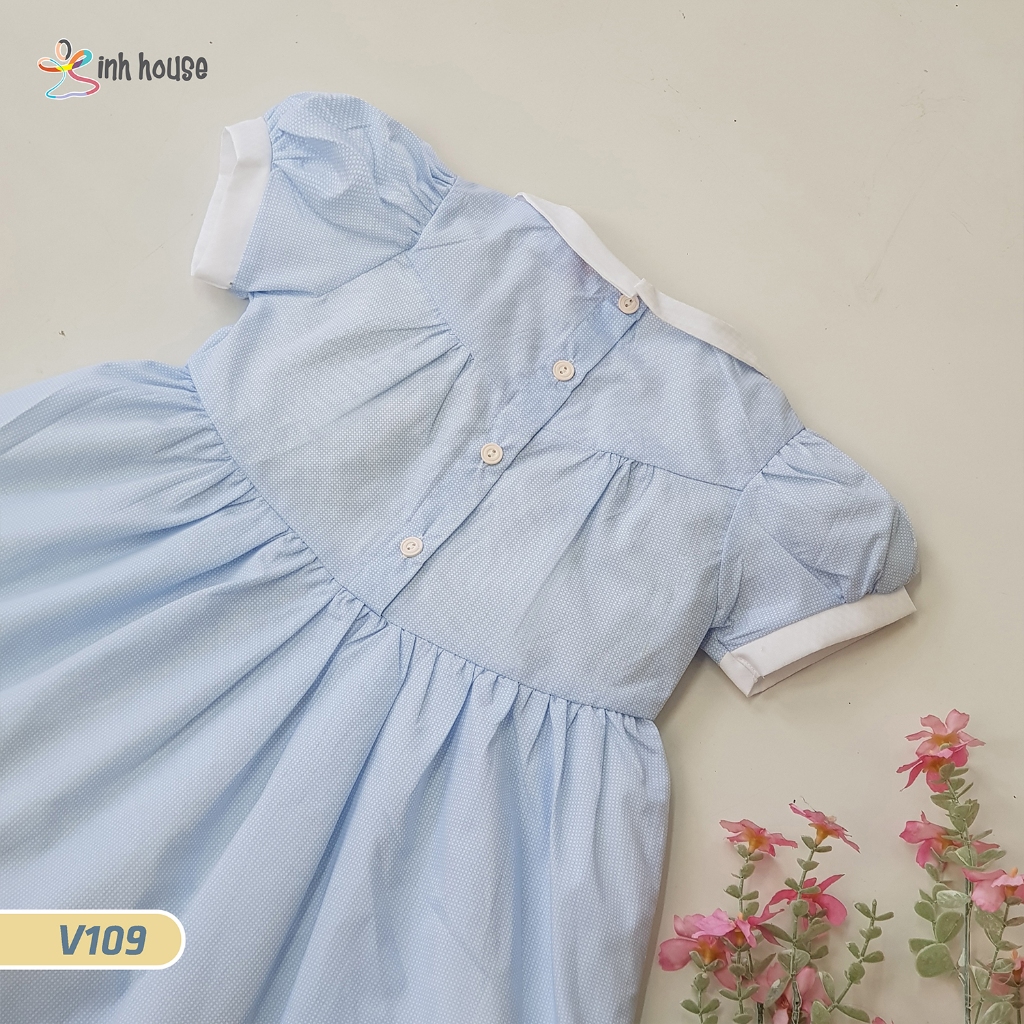 V109_Váy trẻ em Cotton Xinh House Dáng Suông Phối Viền Hồng Cho Bé Gái