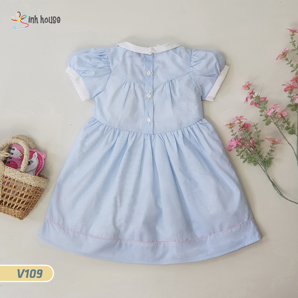V109_Váy trẻ em Cotton Xinh House Dáng Suông Phối Viền Hồng Cho Bé Gái