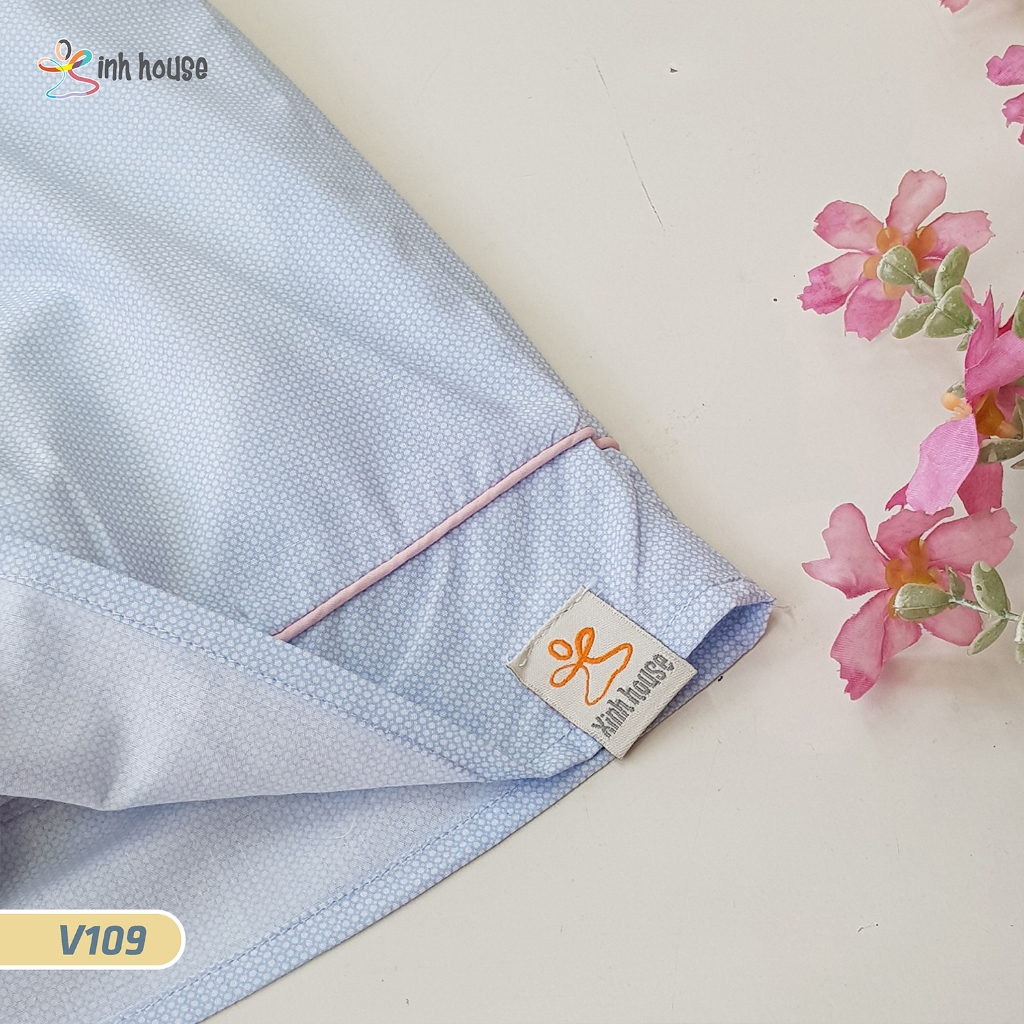 V109_Váy trẻ em Cotton Xinh House Dáng Suông Phối Viền Hồng Cho Bé Gái