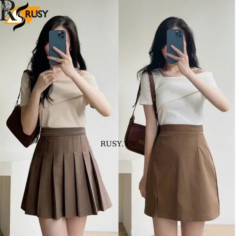 Áo thun tăm lệch vai tay ngắn, áo thun nữ lệch vai tay ngắn Rusy