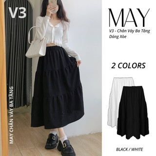 V3 - Chân Váy 3 Tầng Form Dài From Chuẩn Dễ Mix Chất Đũi Mềm Có Lót Trong Lưng Thun
