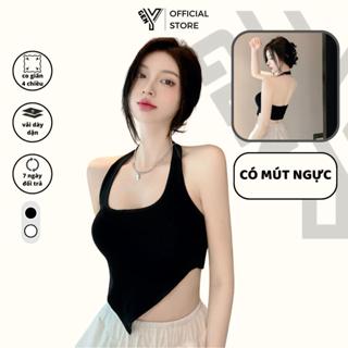  Áo croptop nữ GenY kiểu yếm hở lưng có mút ngực thiết kế vạt nhọn hack eo siêu tôn dáng vải mát C20 