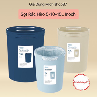 Sọt Đựng Rác HIRO Inochi Dạng Tròn Có Mắc Cài Túi Rác 5-10-15L, thùng rác nhựa tròn, xô rác nhựa dẻo bền đẹp