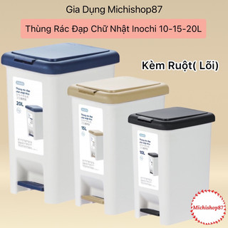 [Hàng Kèm Ruột] Thùng Rác Chữ Nhật Hiro 10L - 15L - 20L Kèm Ruột Chính Hãng Inochi, Thùng Rác Đạp Chân Inochi Cao Cấp