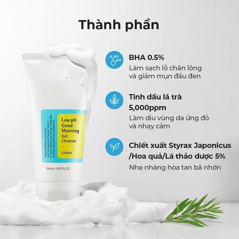 Sữa Rửa Mặt Cosrx Dạng Gel Low pH Good Morning 150ml - Gel Rửa Mặt Chiết Xuất Tràm Trà