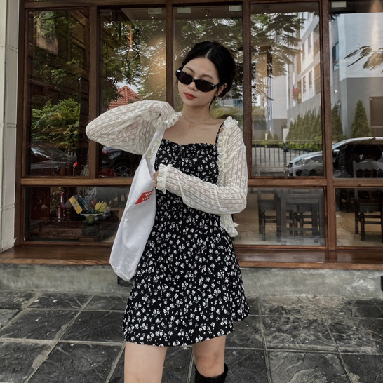 Set ELLY Váy 2 Dây Hoa Kèm Áo Cardigan - Titto Closet