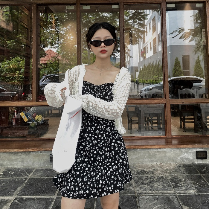 Set ELLY Váy 2 Dây Hoa Kèm Áo Cardigan - Titto Closet