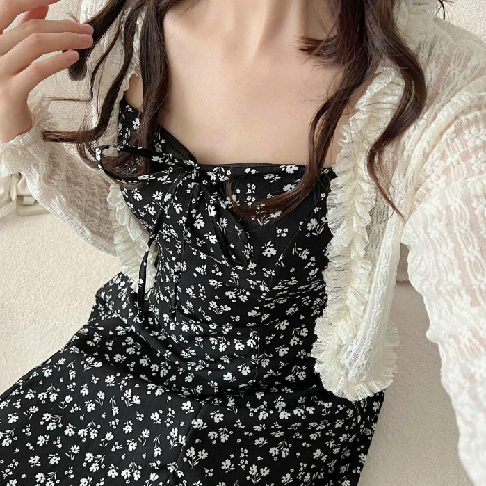 Set ELLY Váy 2 Dây Hoa Kèm Áo Cardigan - Titto Closet