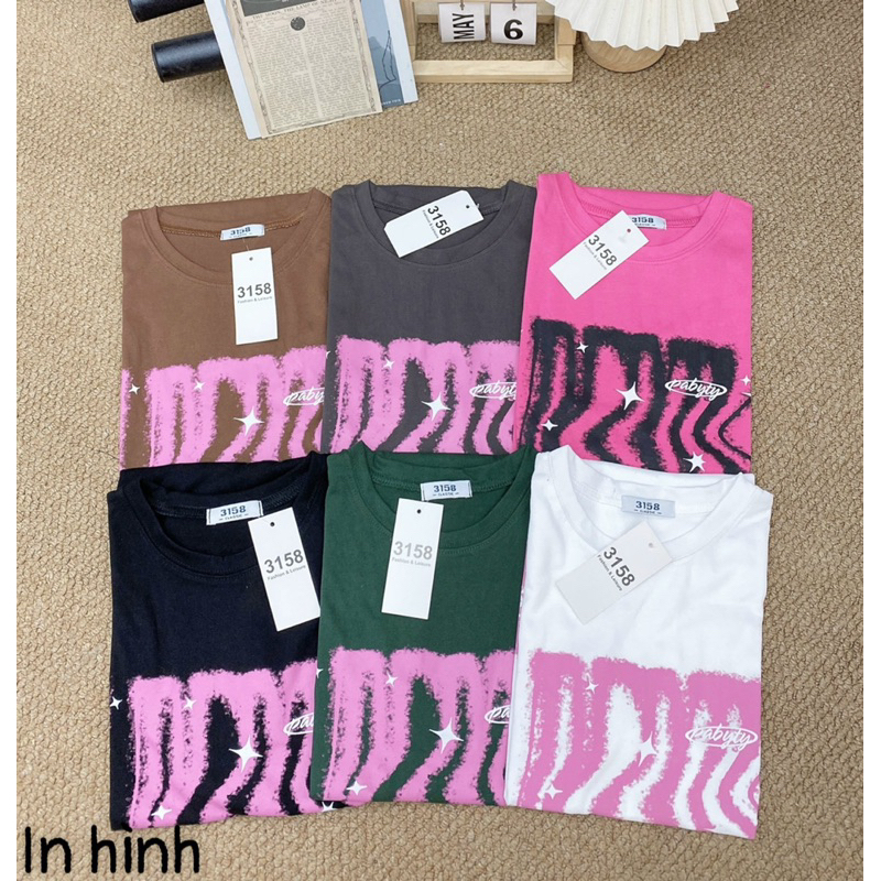 Áo Thun Cotton Khô Hình Chữ Chảy Hồng