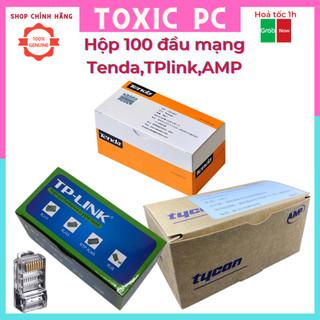 Hạt mạng Tenda RJ45, TPlink, AMP Cat5e Cat6 Hộp 100hạt, đầu bấm mạng , đầu bấm mạng xuyên thấu