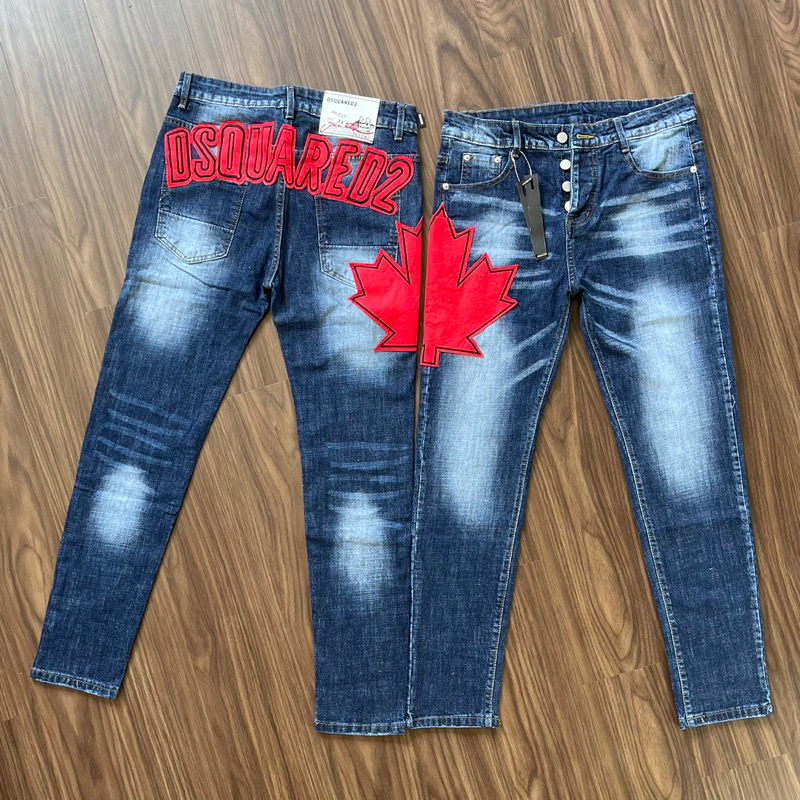 Quần Jeans Nam DSQ2  Thêu Chữ Đỏ,  Quần Jean DSQ Thêu Lá Phong Cực Chất