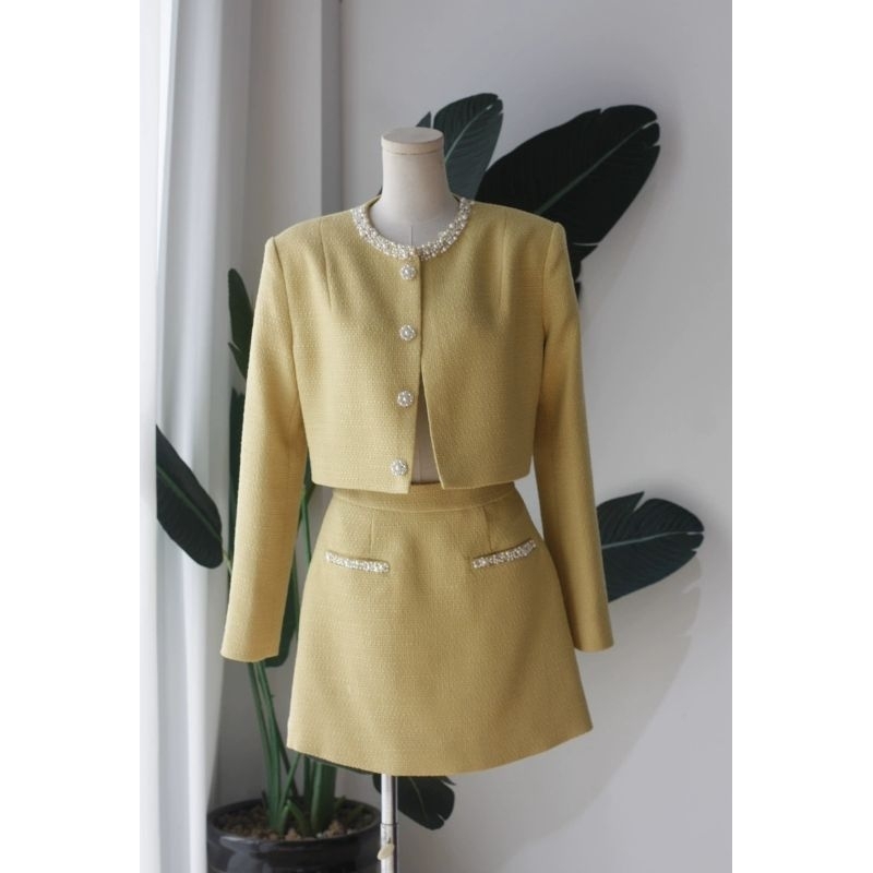 Sét Dạ Tweed Mùa Đông vest lửng Tiểu thư sang chảnh
