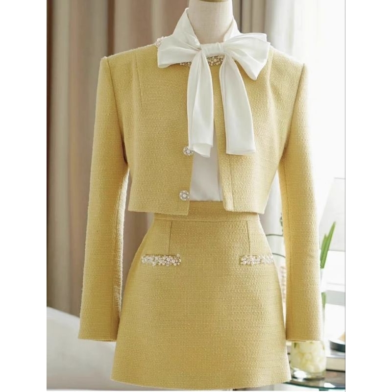 Sét Dạ Tweed Mùa Đông vest lửng Tiểu thư sang chảnh