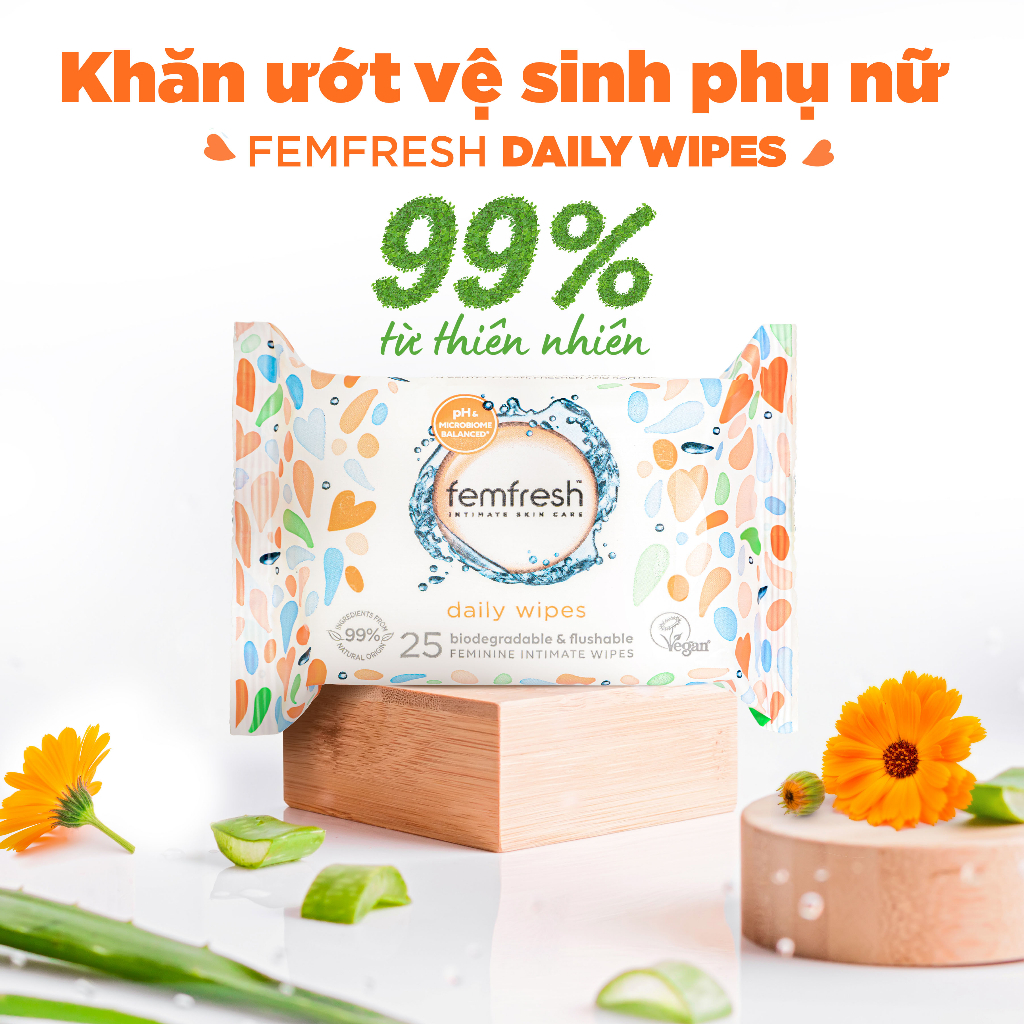 Khăn giấy ướt vệ sinh vùng kín phụ nữ cao cấp Femfresh Anh Quốc - 25 tờ/gói