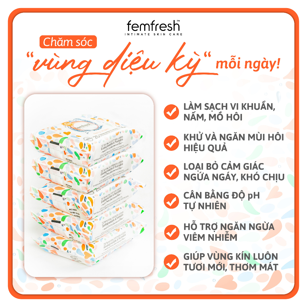 Khăn giấy ướt vệ sinh vùng kín phụ nữ cao cấp Femfresh Anh Quốc - 25 tờ/gói