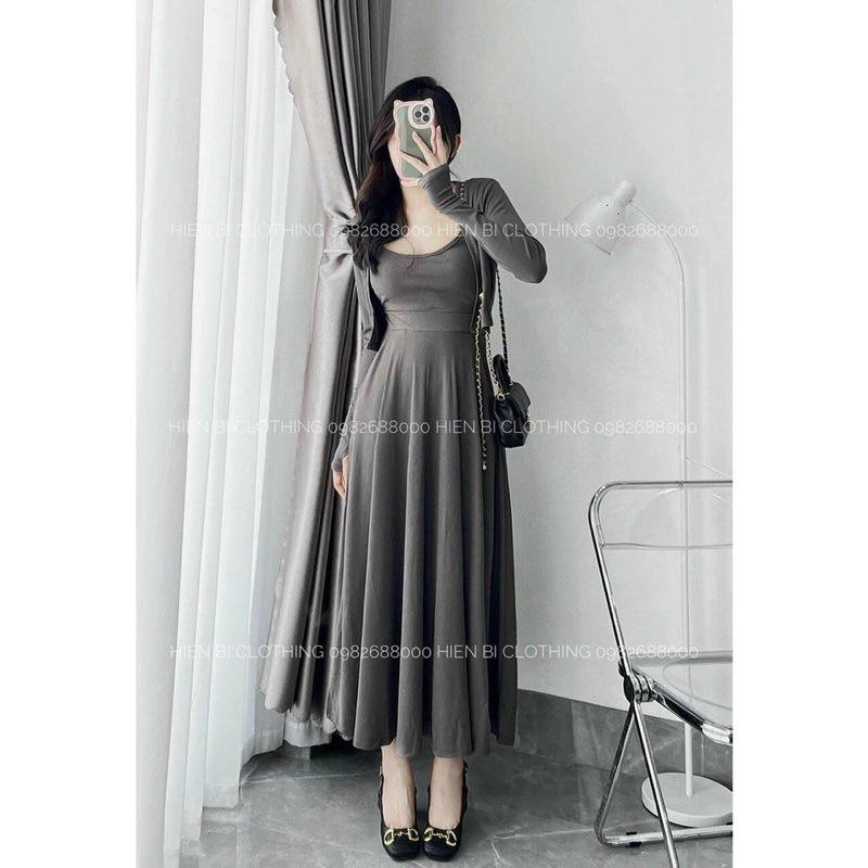 Set 3 món áo kèm chân váy thun dài hàng qc cao cấp siêu đẹp. CÒN XÁM