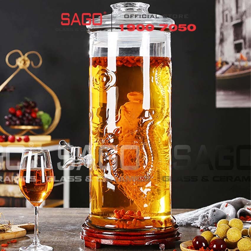 Bình Trụ Nắp Thủy Tinh | Trụ Trơn Hoặc Họa Tiết Rồng , Tùy Chọn Dung Tích
