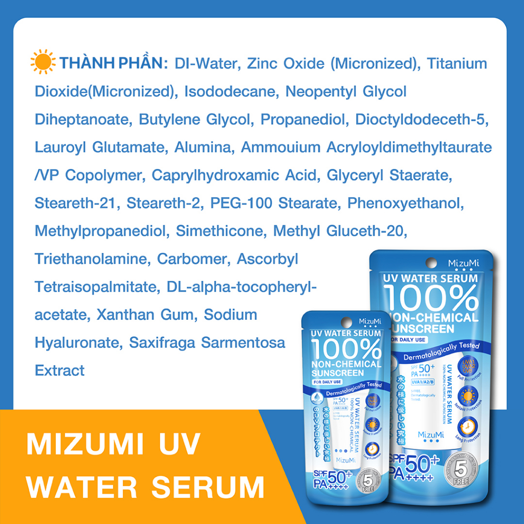 MizuMi Serum chống nắng cho da nhạy cảm UV Water Serum SPF 50+ PA++++ 8 g và 40g