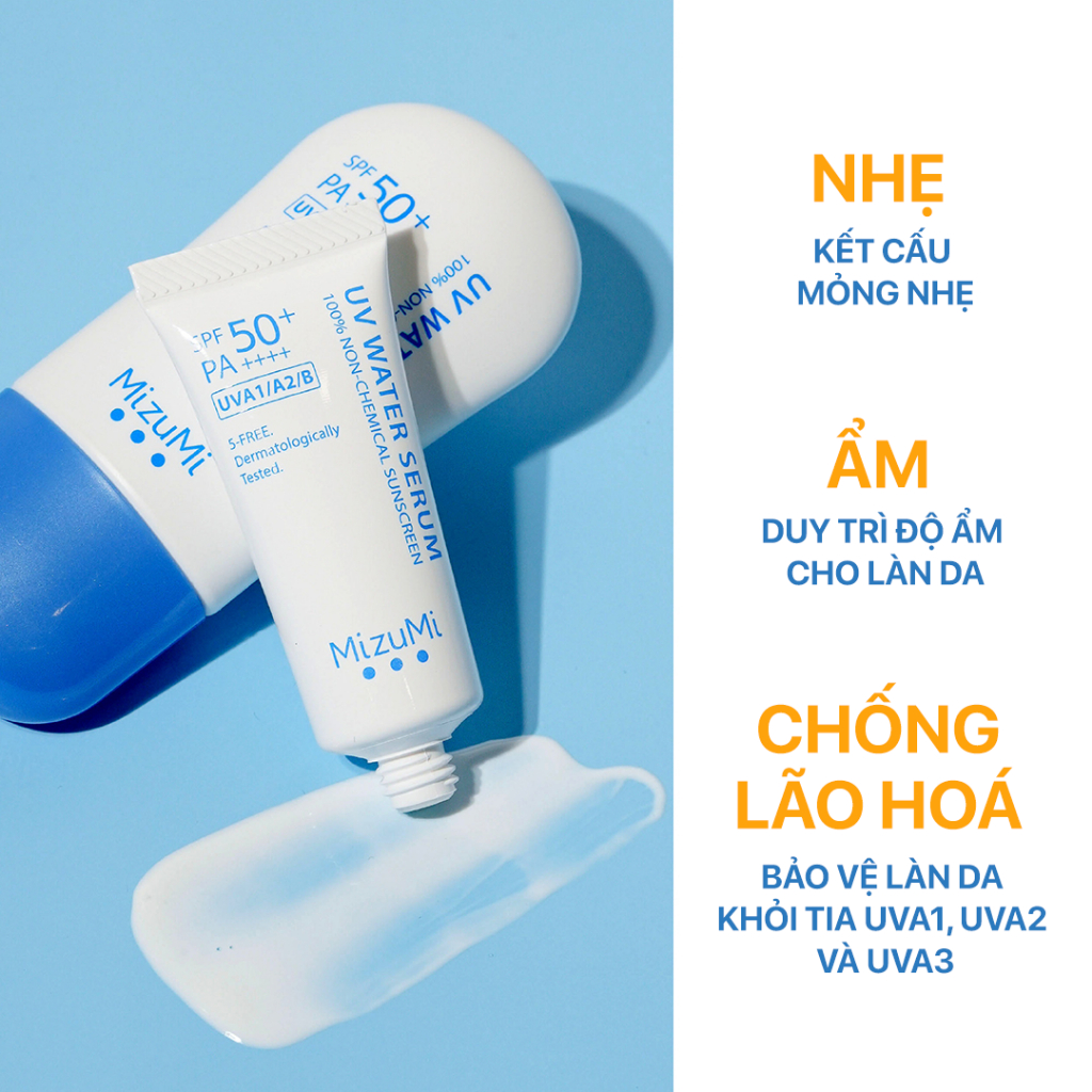 MizuMi Serum chống nắng cho da nhạy cảm UV Water Serum SPF 50+ PA++++ 8 g và 40g