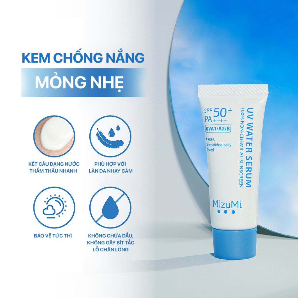 MizuMi Serum chống nắng cho da nhạy cảm UV Water Serum SPF 50+ PA++++ 8 g và 40g