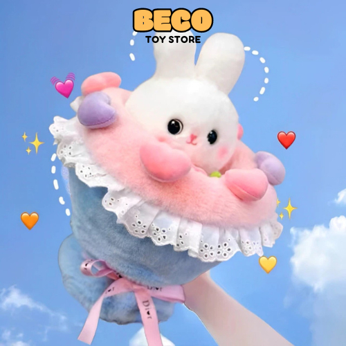 Bó Hoa Thỏ Mặc Váy Cưới Nhồi Bông Êm Mịn Dễ Thương