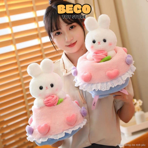 Bó Hoa Thỏ Mặc Váy Cưới Nhồi Bông Êm Mịn Dễ Thương