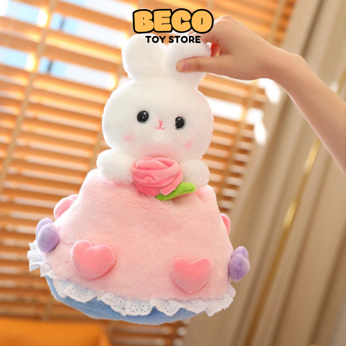 Bó Hoa Thỏ Mặc Váy Cưới Nhồi Bông Êm Mịn Dễ Thương