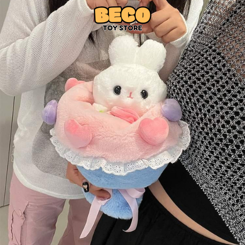 Bó Hoa Thỏ Mặc Váy Cưới Nhồi Bông Êm Mịn Dễ Thương