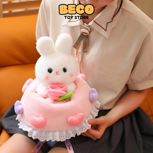 Bó Hoa Thỏ Mặc Váy Cưới Nhồi Bông Êm Mịn Dễ Thương