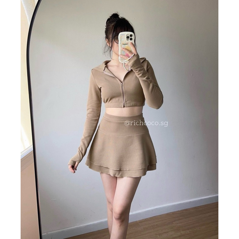 Set áo croptop hoodie kèm chân váy hàng thiết kế cao cấp siêu đẹp