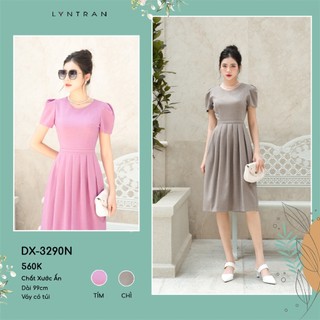 Đầm xoè nữ xếp ly cổ tròn lyntran dx-3290n