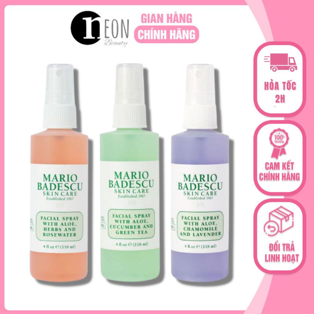 Xịt khoáng Toner Mario Badescu Facial Spray Herbs & Rosewater / Green Tea / Lavender / Orange Blossom - NEON BEAUTY