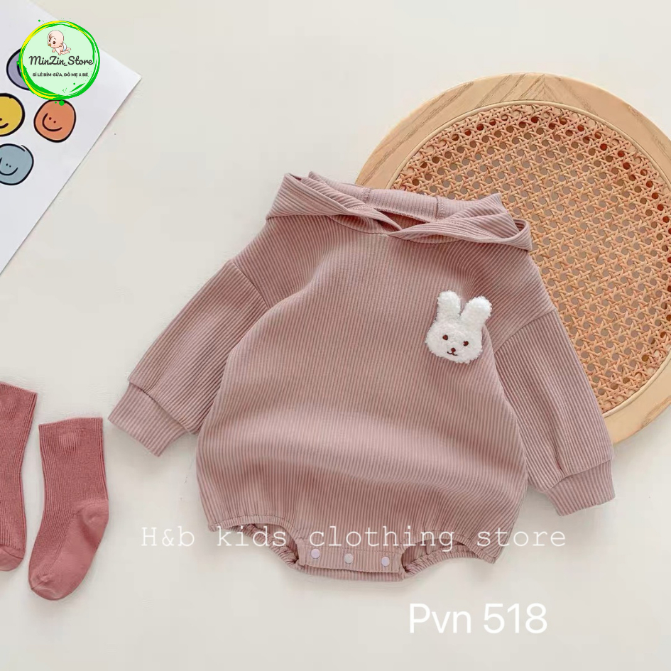Body chip dài tay có mũ tai thỏ cực yêu cho bé sơ sinh - 11kg mặc mùa thu - xuân, chất tăm lạnh siêu mềm mịn