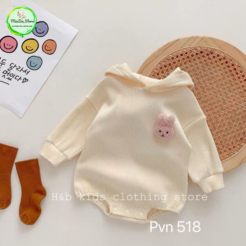 Body chip dài tay có mũ tai thỏ cực yêu cho bé sơ sinh - 11kg mặc mùa thu - xuân, chất tăm lạnh siêu mềm mịn