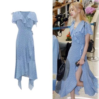 BLOOM - Đầm xẻ eo màu xanh dáng dài vạt rủ thướt tha mặc lên xinh như Rose mặc