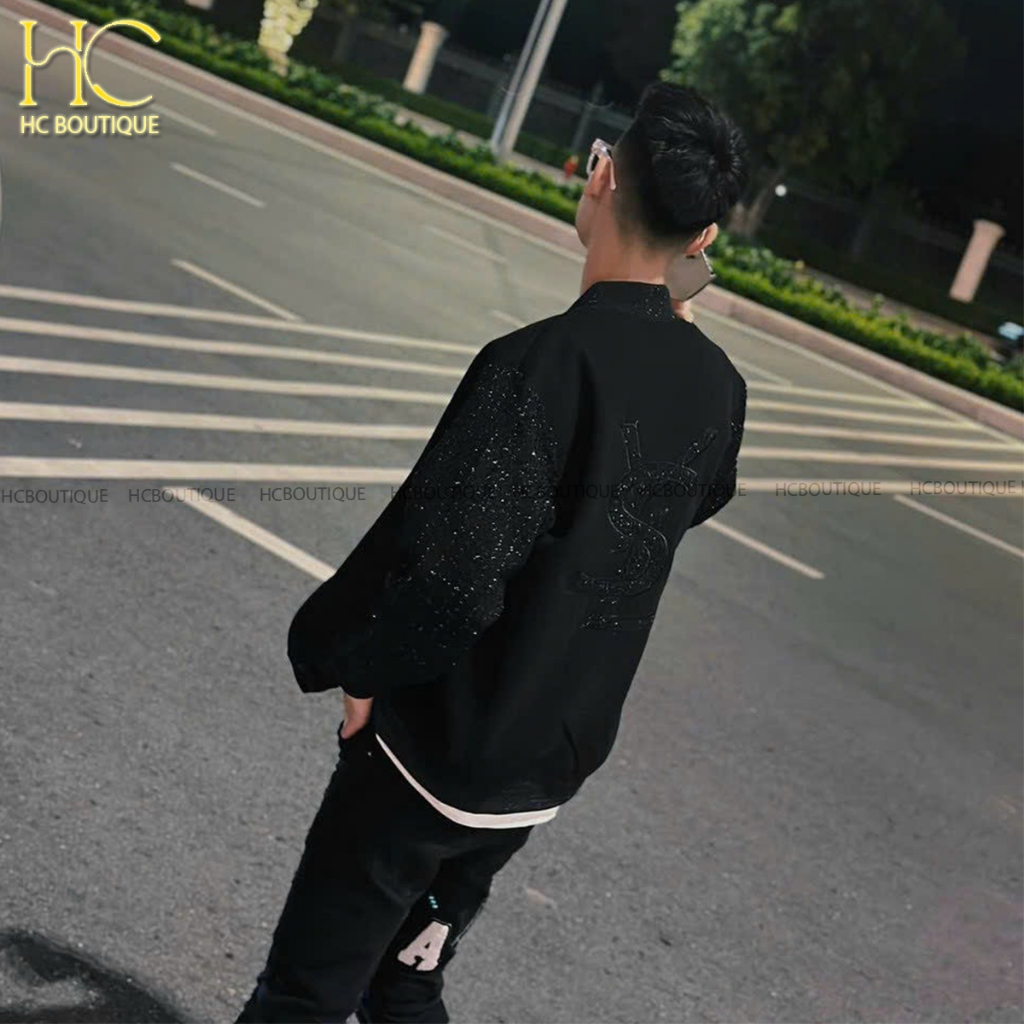 Áo bomber YLS vải tàu cao cấp, áo khoác kim tuyến nam nữ cao cấp full tag mac
