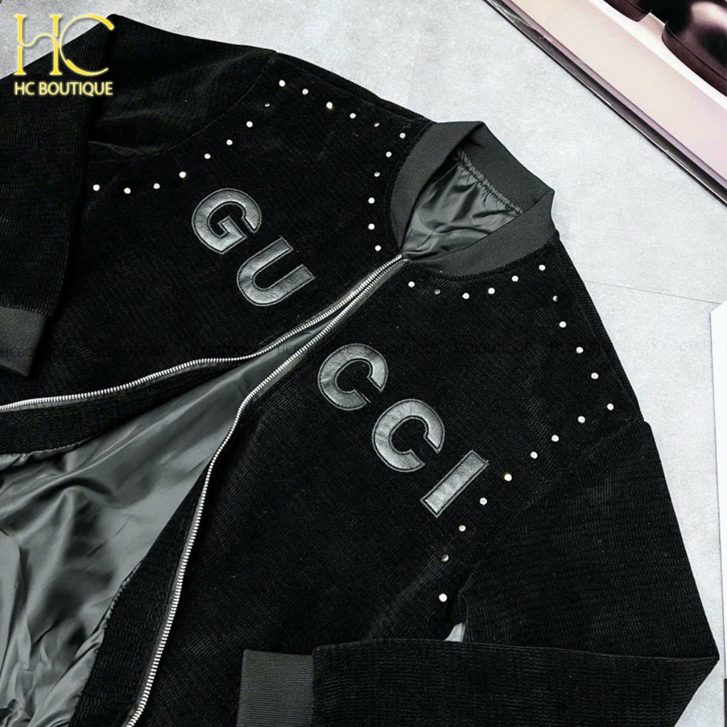 Áo khoác đen gù cì nam nữ, bomber cao cấp, hàng siêu cấp full tag mac