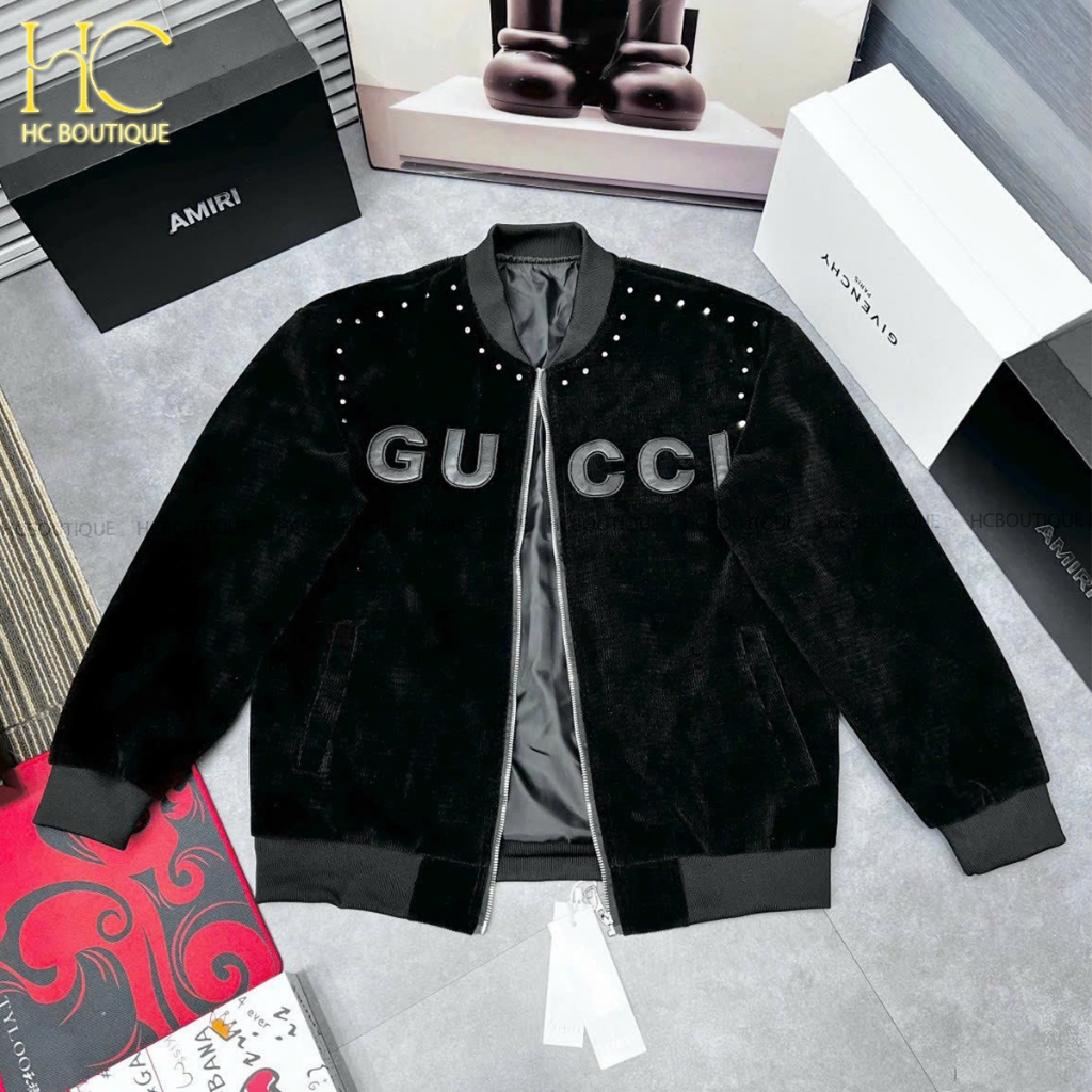 Áo khoác đen gù cì nam nữ, bomber cao cấp, hàng siêu cấp full tag mac