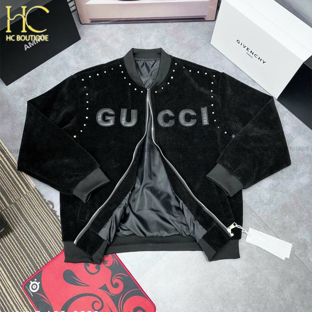 Áo khoác đen gù cì nam nữ, bomber cao cấp, hàng siêu cấp full tag mac
