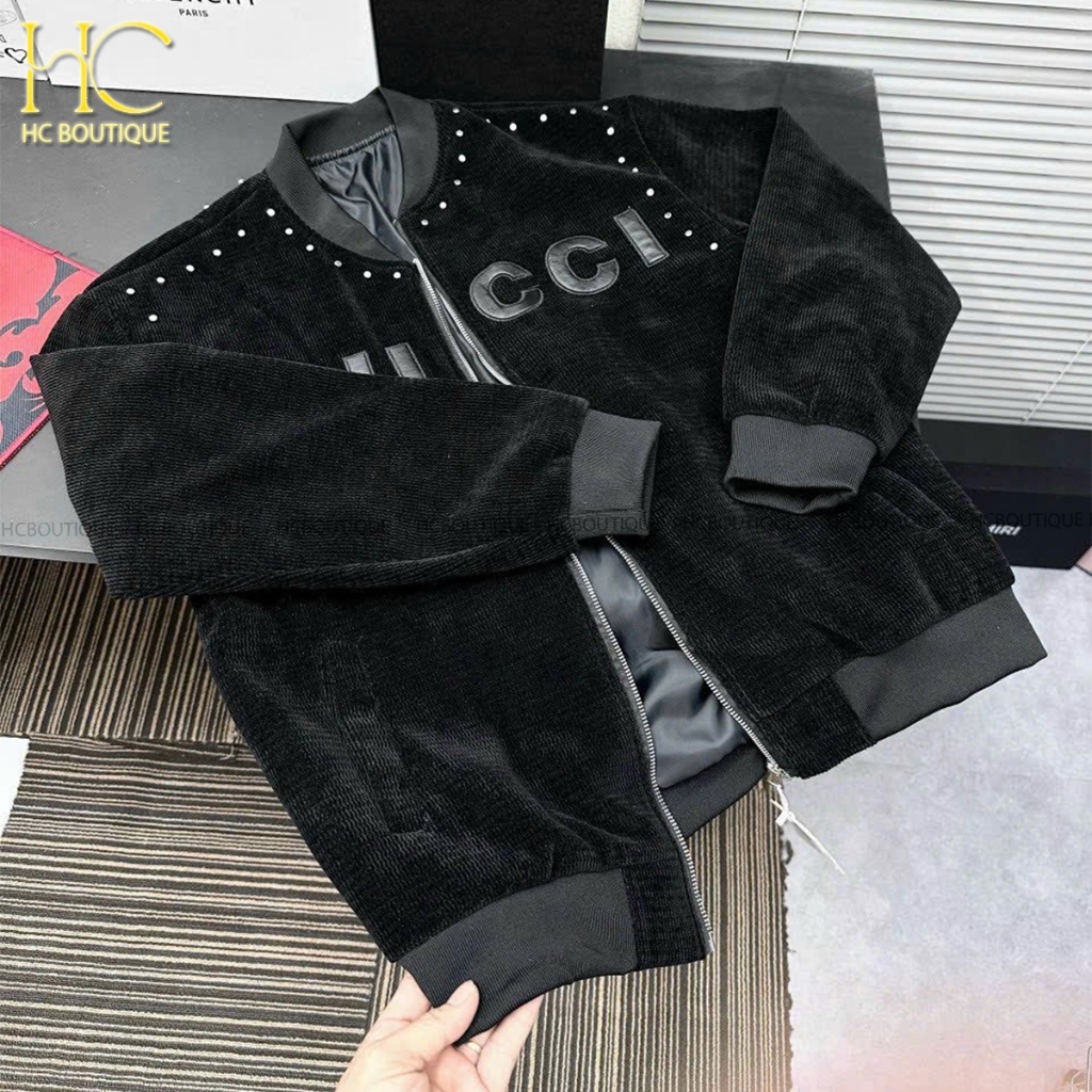 Áo khoác đen gù cì nam nữ, bomber cao cấp, hàng siêu cấp full tag mac