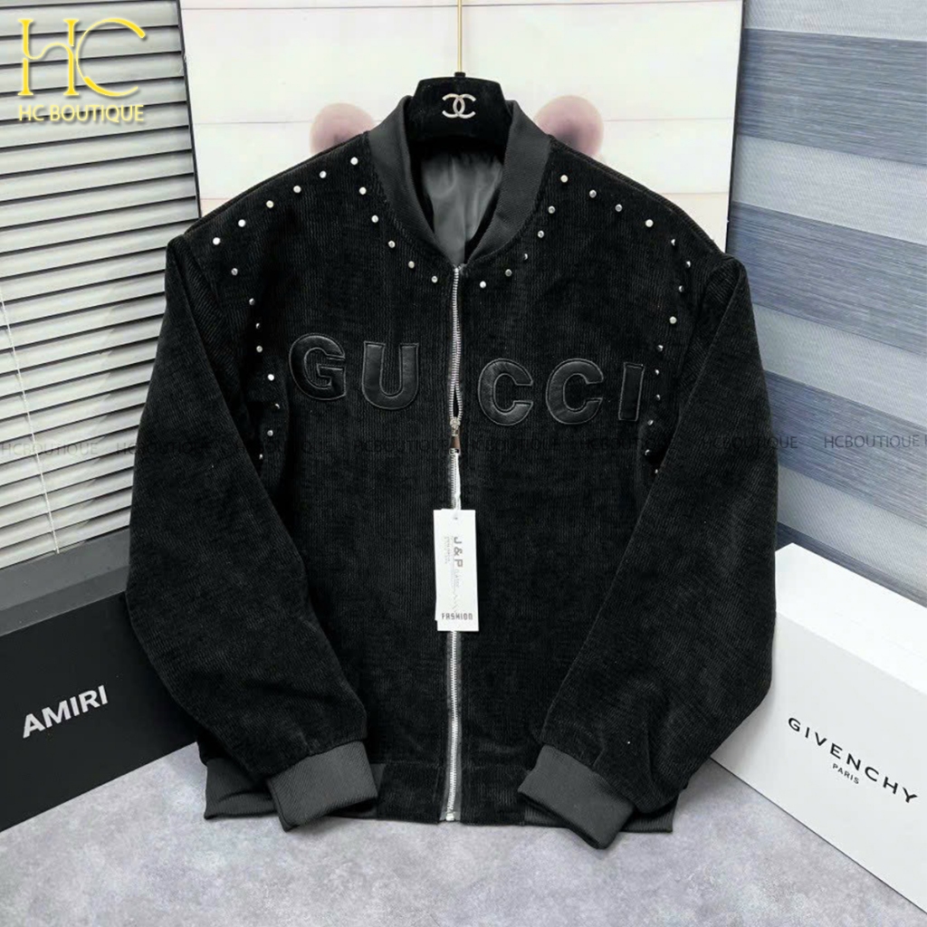 Áo khoác đen gù cì nam nữ, bomber cao cấp, hàng siêu cấp full tag mac