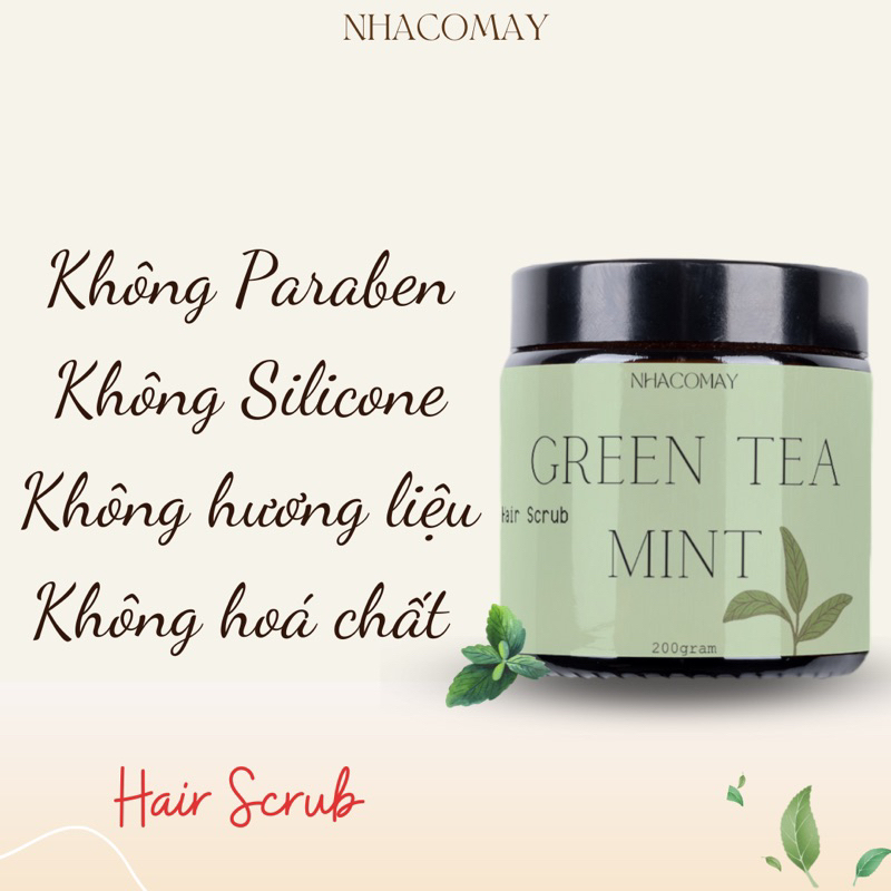 Tẩy tế bào chết da đầu Trà xanh bạc hà Nhà cô Mây - Sạch gàu, detox, giảm dầu, giảm ngứa, tơi phồng tóc, làm sạch tóc.
