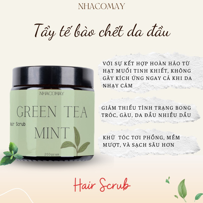 Tẩy tế bào chết da đầu Trà xanh bạc hà Nhà cô Mây - Sạch gàu, detox, giảm dầu, giảm ngứa, tơi phồng tóc, làm sạch tóc.