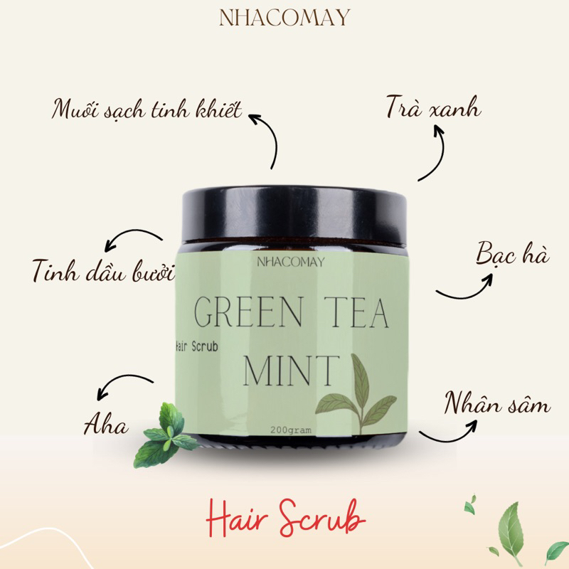 Tẩy tế bào chết da đầu Trà xanh bạc hà Nhà cô Mây - Sạch gàu, detox, giảm dầu, giảm ngứa, tơi phồng tóc, làm sạch tóc.