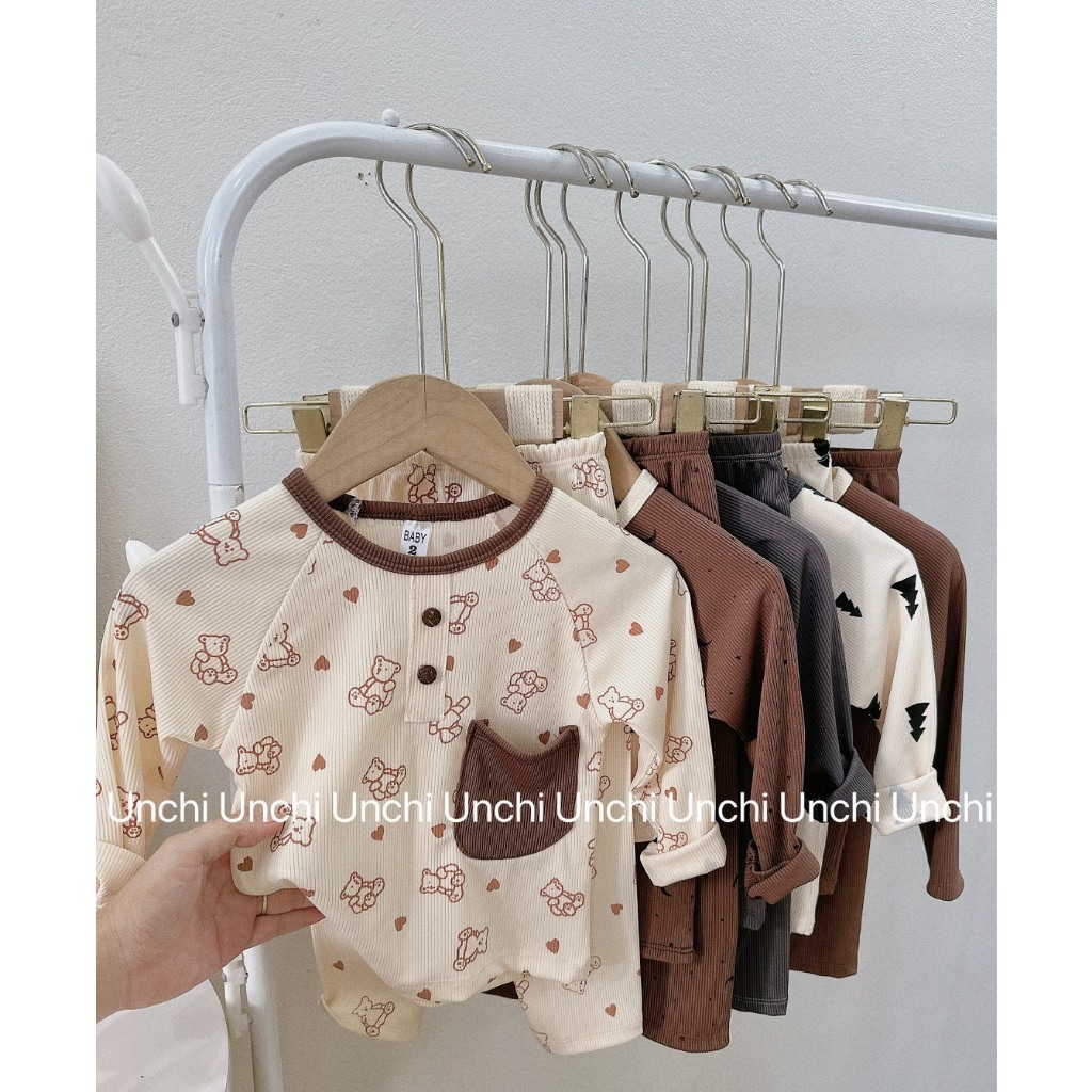 Bộ thun tăm dài tay hàng QC họa tiết siêu đẹp cho bé. bộ thun tăm mặc thu đông cho bé chất đẹp