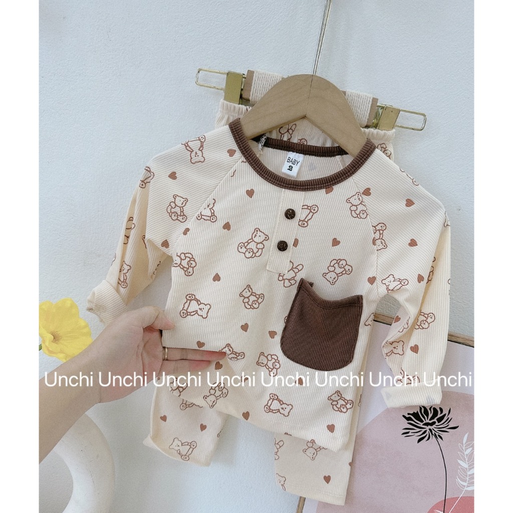 Bộ thun tăm dài tay hàng QC họa tiết siêu đẹp cho bé. bộ thun tăm mặc thu đông cho bé chất đẹp