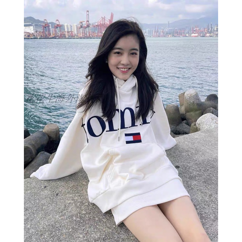 Hoodies Tommy trắng thêy logo